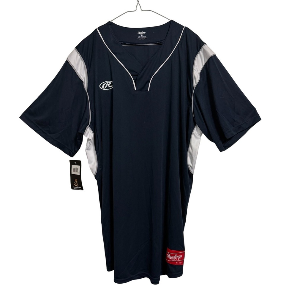 Rawlings Baseball Jersey Mens XL Navy Blue Short Sleeve V-Neck Pullover NWT